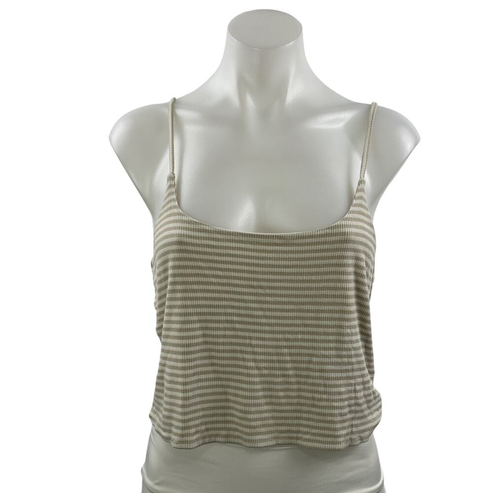 Nordstrom BP. Women's Beige Striped Sleeveless Knit Cami Tank Crop Top Size M